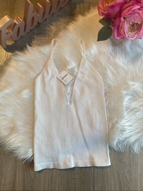 NWT!!! Free People White Ribbed V-Neck Spaghetti Strap Camisole